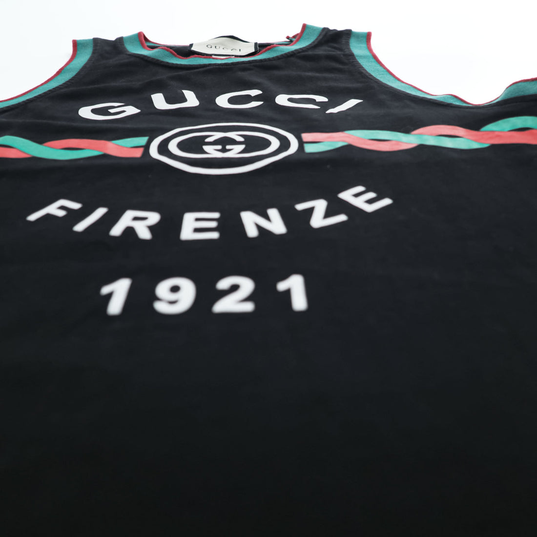 GUCCI コットンジャージー タンクトップ Cotton jersey 'Gucci Firenze 1921' tank top ブラック M シェリーライン ノースリーブ 08.338.986 / 0001-16 イタリア製