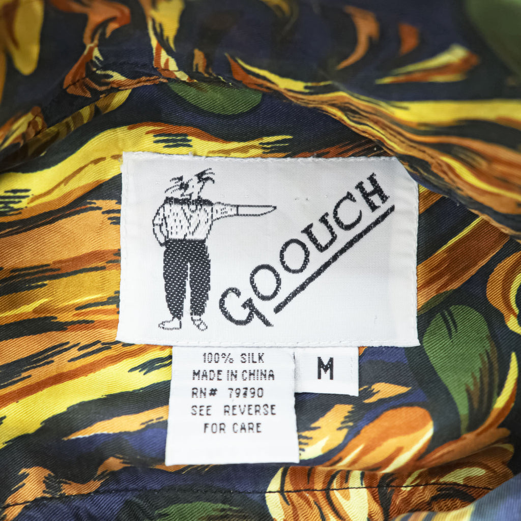 GOOUCH グーチ 90年代 ヴィンテージ 半袖 シルク シャツ M オレンジ ネイビー 総柄
