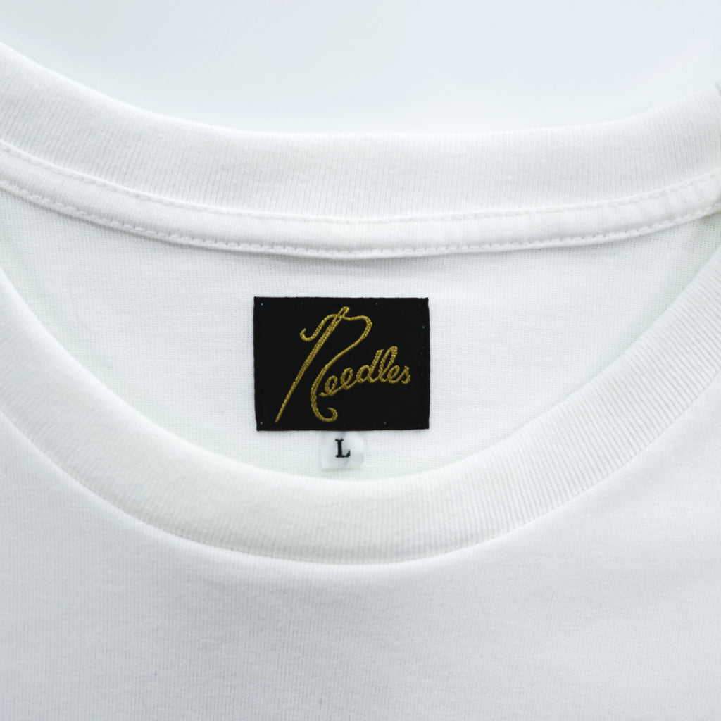 Needles 日本製 ロングスリーブ ポケット Tシャツ L/S Crew Neck Tee - Poly Jersey 長袖 ロンT L ホワイト ワンポイントロゴ NS272