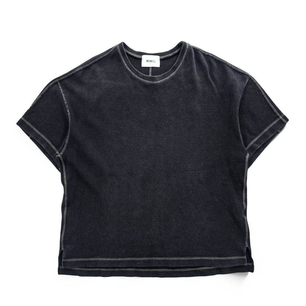 WE WILL 日本製 ラミー 鹿の子 ワッフル フットボールTシャツ XL ブラック ステッチ W-008-8005