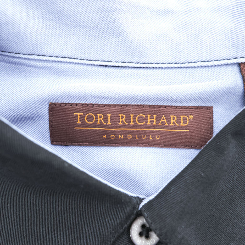 TORI RICHARD シルク レーヨン バックプリント 半袖シャツ XL ブラック 刺繍 胸ポケット ボックスシルエット