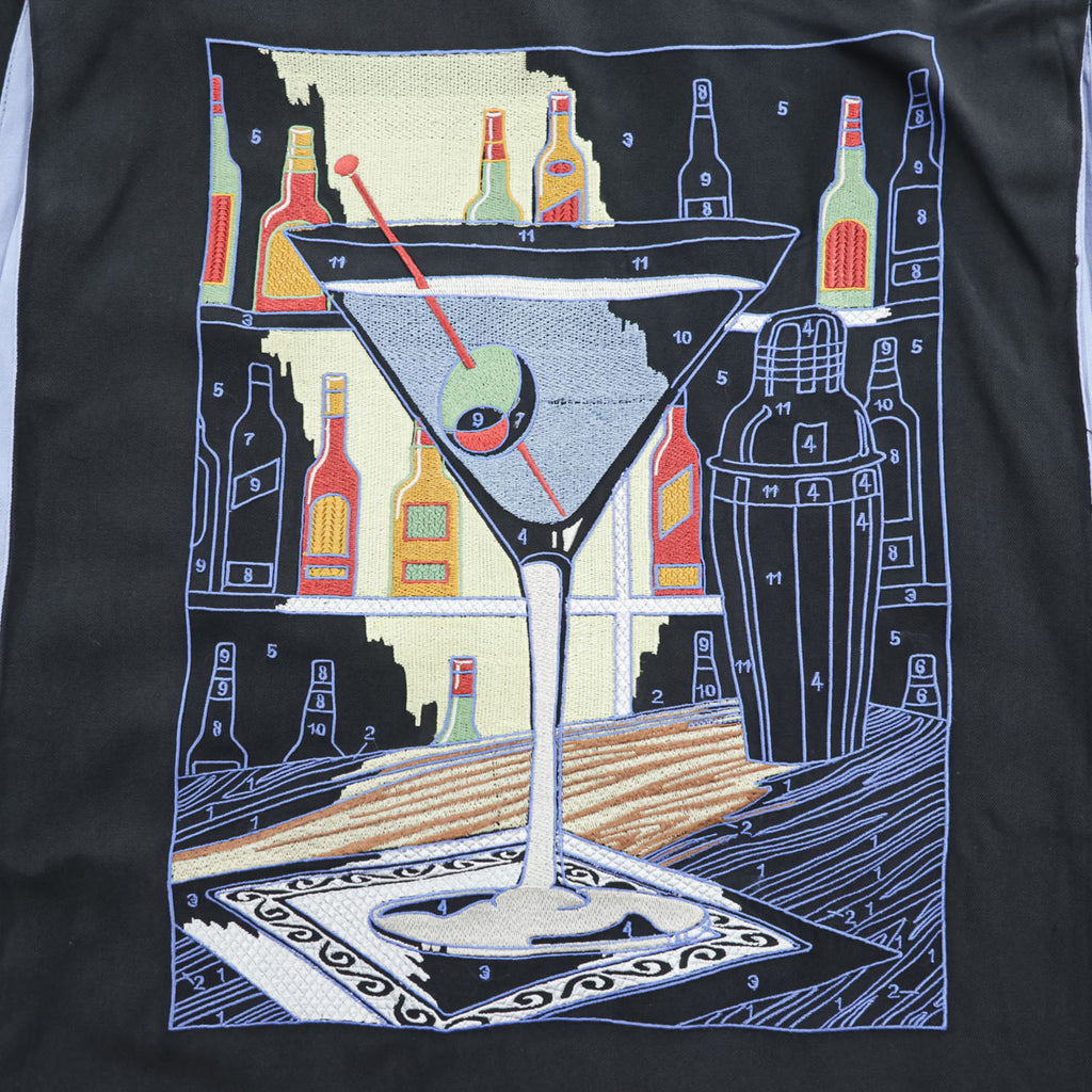 TORI RICHARD シルク レーヨン バックプリント 半袖シャツ XL ブラック 刺繍 胸ポケット ボックスシルエット