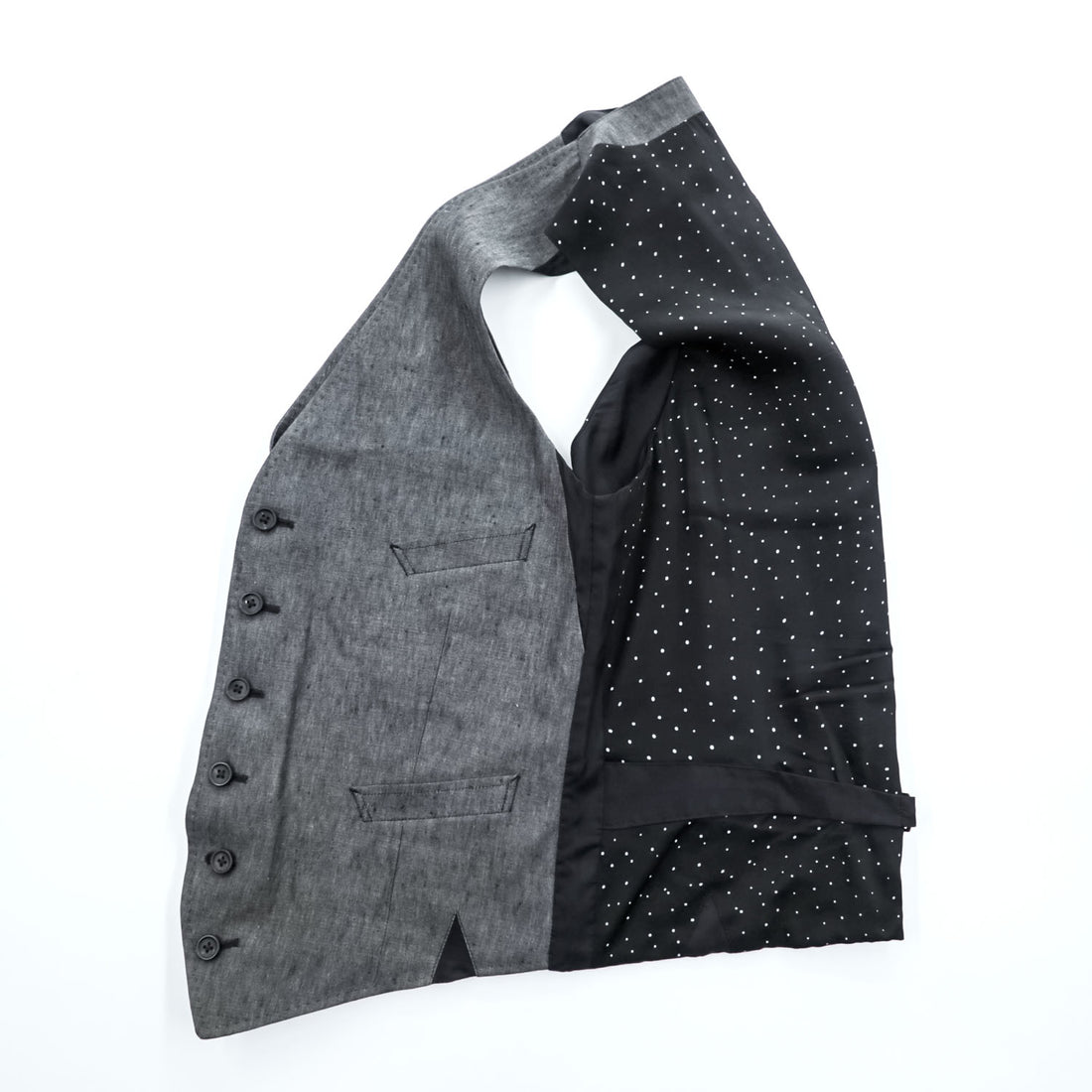 PS Paul Smith リネン ジレ スーツベスト L グレー ブラック 麻 シンチバック ドット PP-BM-47921
