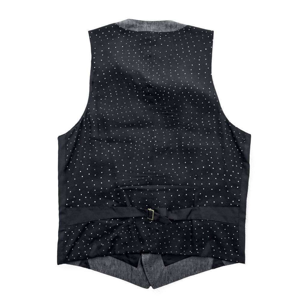 PS Paul Smith リネン ジレ スーツベスト L グレー ブラック 麻 シンチバック ドット PP-BM-47921