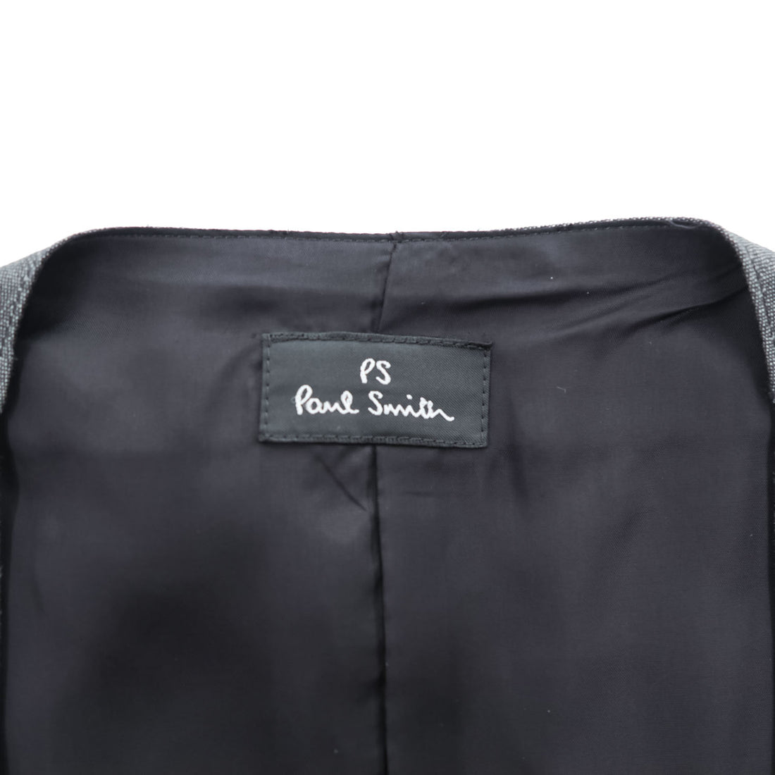 PS Paul Smith リネン ジレ スーツベスト L グレー ブラック 麻 シンチバック ドット PP-BM-47921