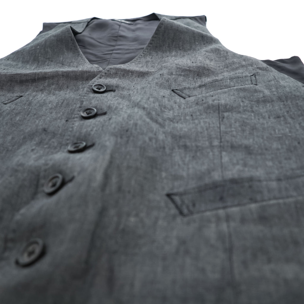 PS Paul Smith リネン ジレ スーツベスト L グレー ブラック 麻 シンチバック ドット PP-BM-47921