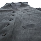 PS Paul Smith リネン ジレ スーツベスト L グレー ブラック 麻 シンチバック ドット PP-BM-47921