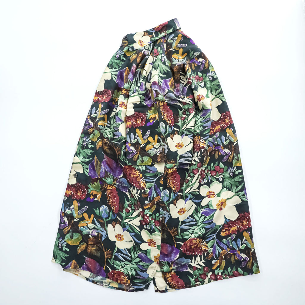 ROBERT STOCK 90年代 ヴィンテージ 半袖 シルク アロハシャツ L ブラック マルチカラー 総柄 ボタニカル 花柄