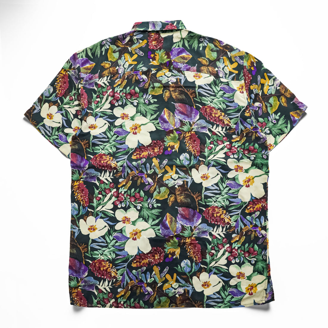 ROBERT STOCK 90年代 ヴィンテージ 半袖 シルク アロハシャツ L ブラック マルチカラー 総柄 ボタニカル 花柄
