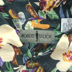 ROBERT STOCK 90年代 ヴィンテージ 半袖 シルク アロハシャツ L ブラック マルチカラー 総柄 ボタニカル 花柄