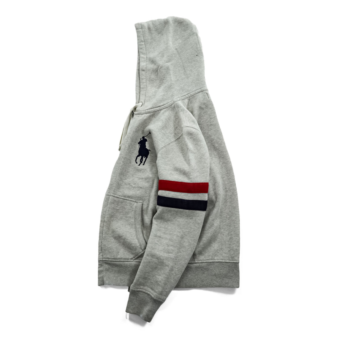 Polo Ralph Lauren 90年代 ヴィンテージ ビッグポニー リバースウィーブ ジップパーカー M グレー フロントポケット 裏起毛 サーマル 袖ライン
