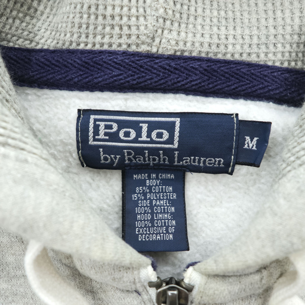 Polo Ralph Lauren 90年代 ヴィンテージ ビッグポニー リバースウィーブ ジップパーカー M グレー フロントポケット 裏起毛 サーマル 袖ライン