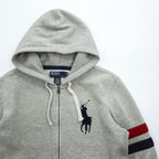 Polo Ralph Lauren 90年代 ヴィンテージ ビッグポニー リバースウィーブ ジップパーカー M グレー フロントポケット 裏起毛 サーマル 袖ライン