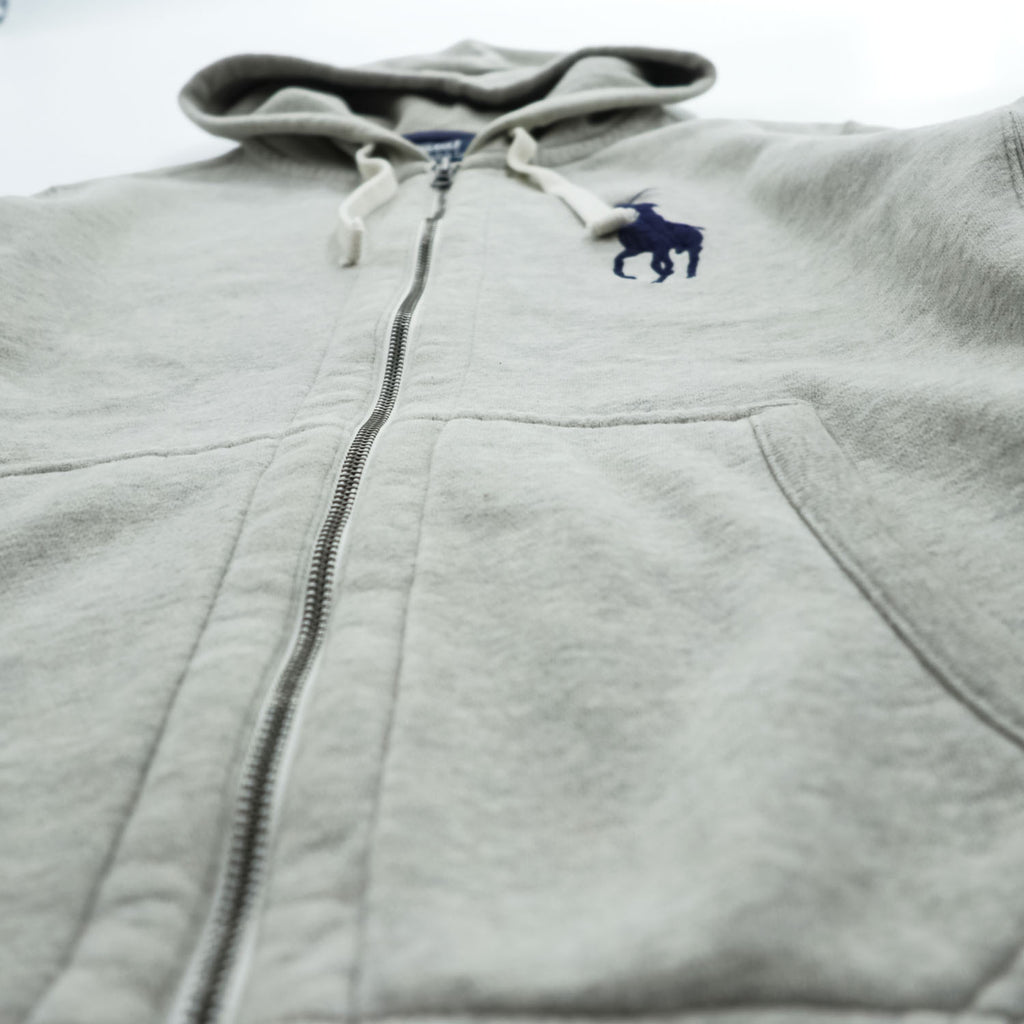 Polo Ralph Lauren 90年代 ヴィンテージ ビッグポニー リバースウィーブ ジップパーカー M グレー フロントポケット 裏起毛 サーマル 袖ライン