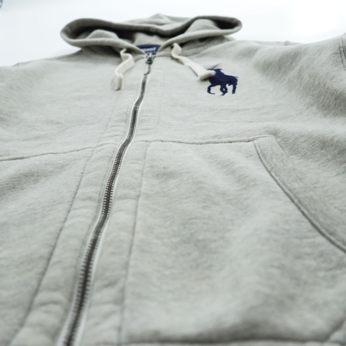 Polo Ralph Lauren 90年代 ヴィンテージ ビッグポニー リバースウィーブ ジップパーカー M グレー フロントポケット 裏起毛 サーマル 袖ライン
