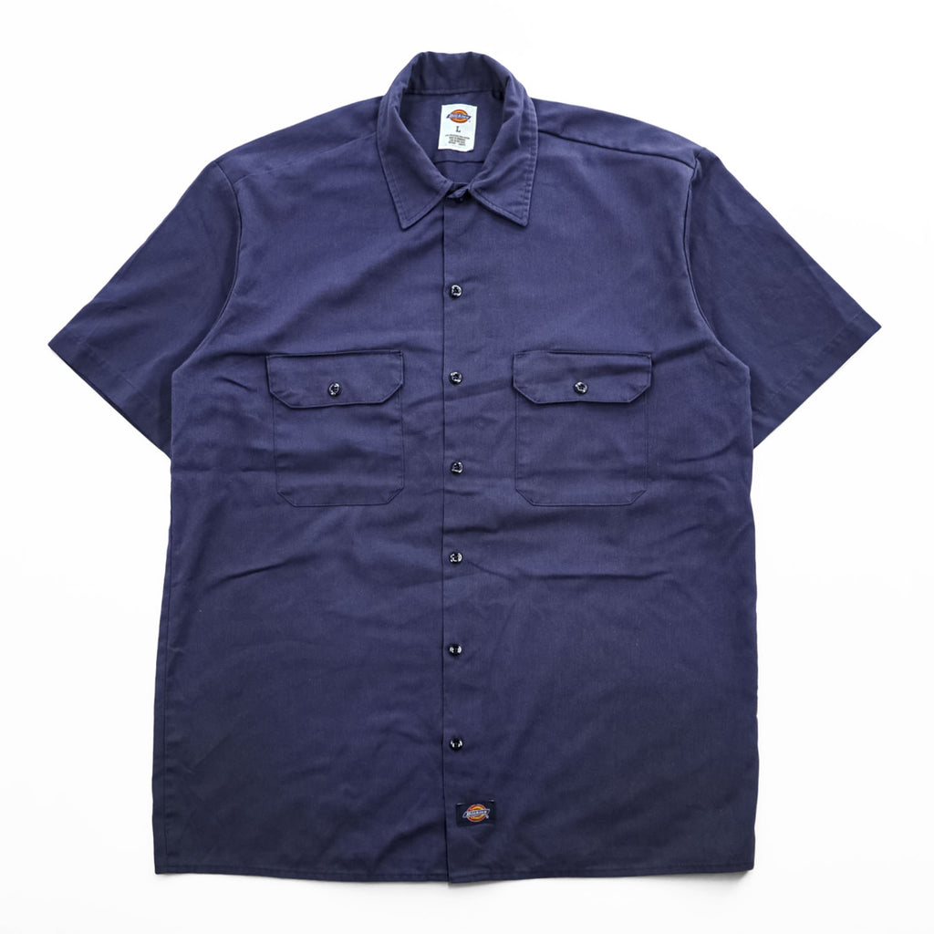 Dickies 半袖 ワークシャツ L ネイビー ポリコットン ツイル ボックスシルエット 1574NV