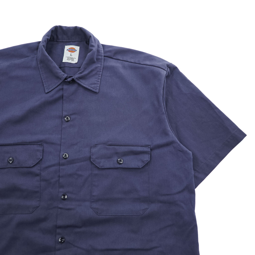 Dickies 半袖 ワークシャツ L ネイビー ポリコットン ツイル ボックスシルエット 1574NV