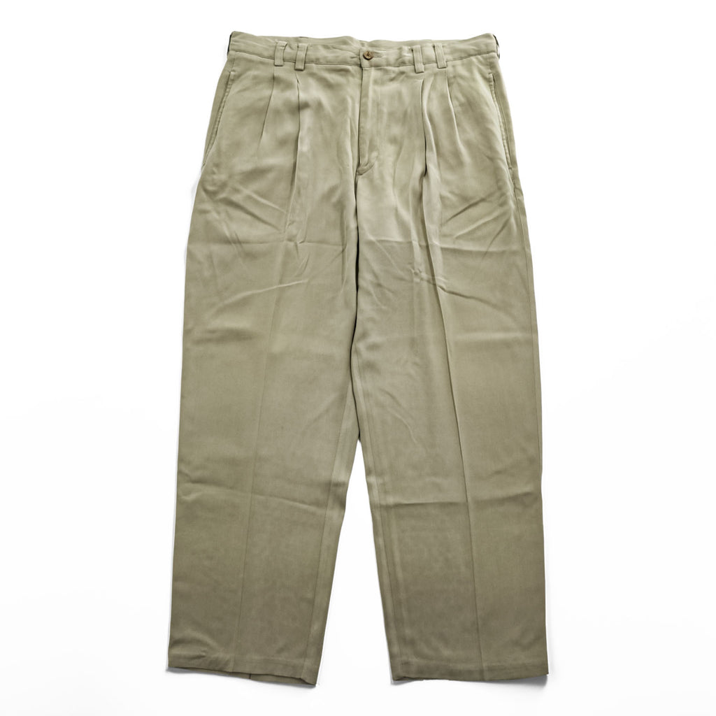 90年代 ヴィンテージ Caribbean シルク 2タック ワイド スラックス パンツ L ベージュ ヘリンボーン プリーツ Relaxed Fit