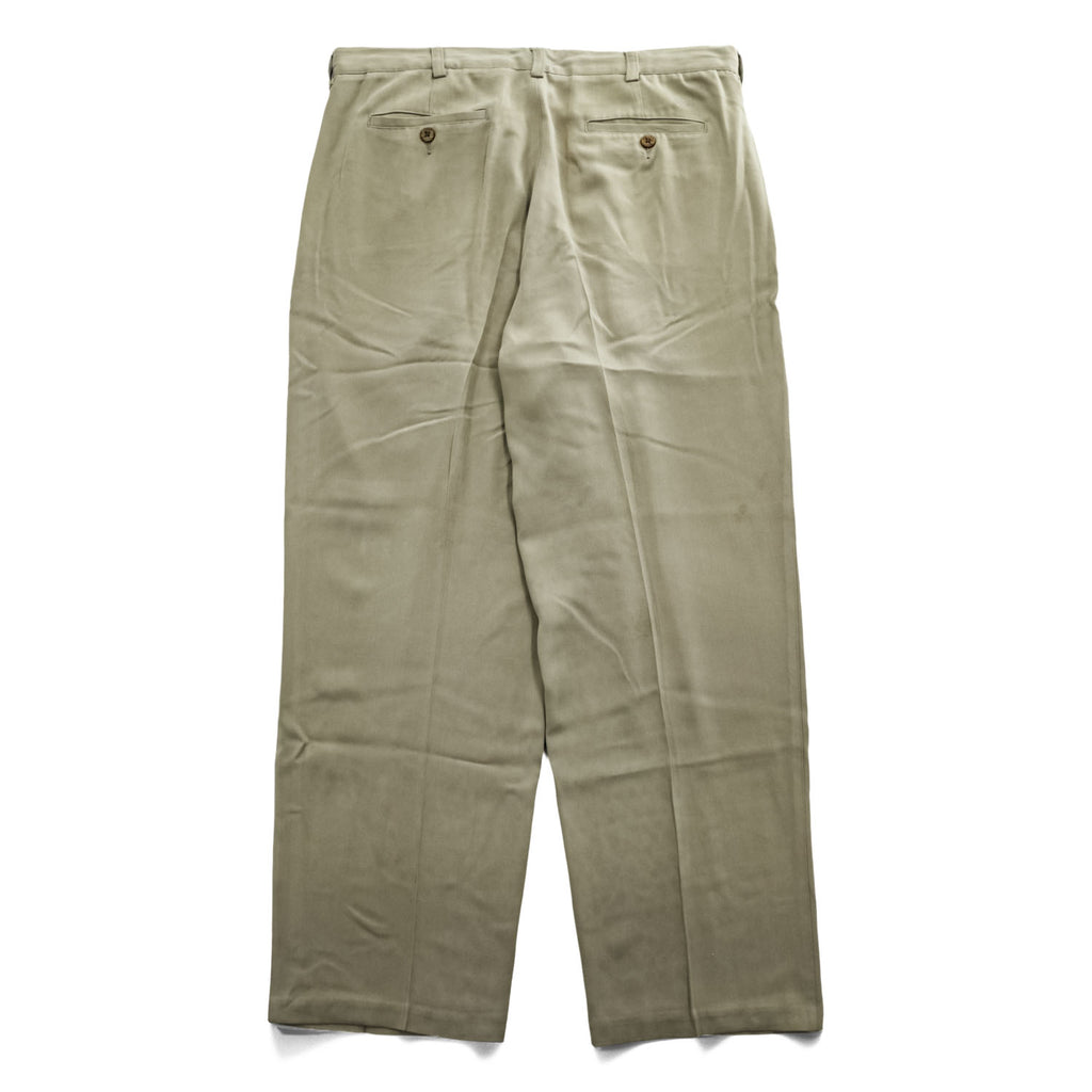 90年代 ヴィンテージ Caribbean シルク 2タック ワイド スラックス パンツ L ベージュ ヘリンボーン プリーツ Relaxed Fit