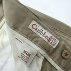 90年代 ヴィンテージ Caribbean シルク 2タック ワイド スラックス パンツ L ベージュ ヘリンボーン プリーツ Relaxed Fit