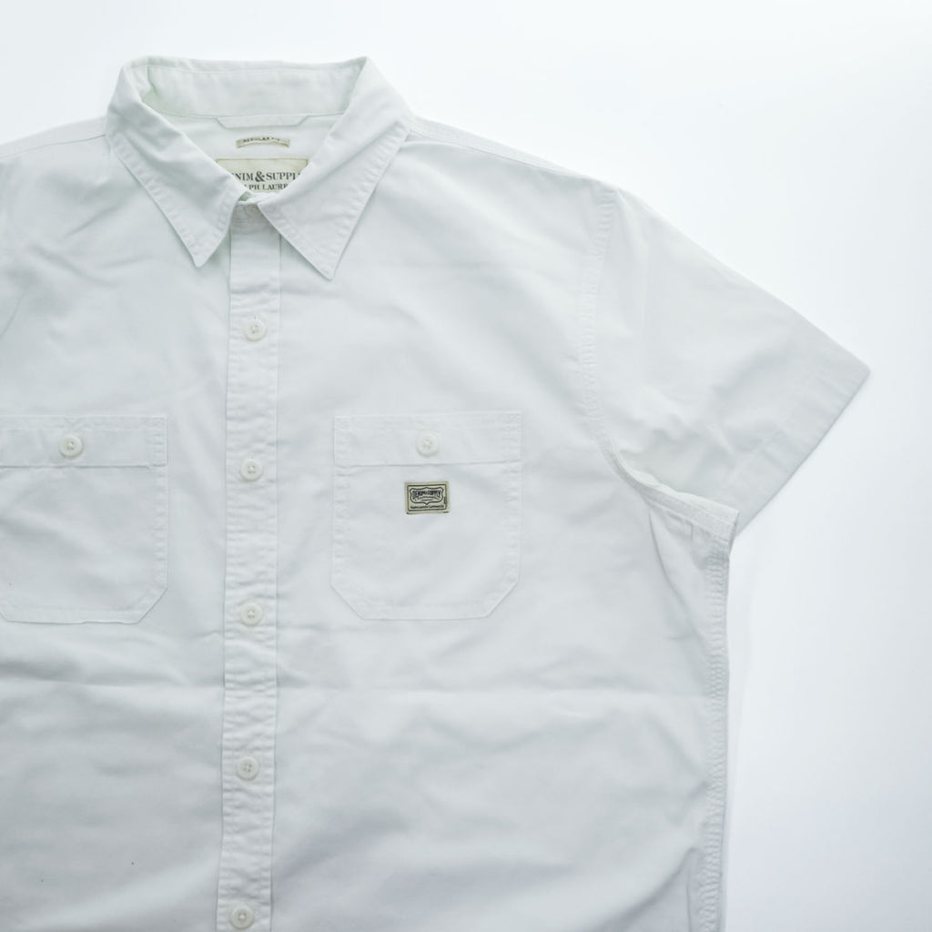 DENIM & SUPPLY RALPH LAUREN 半袖 ワークシャツ L ホワイト オックスフォード ダブルポケット