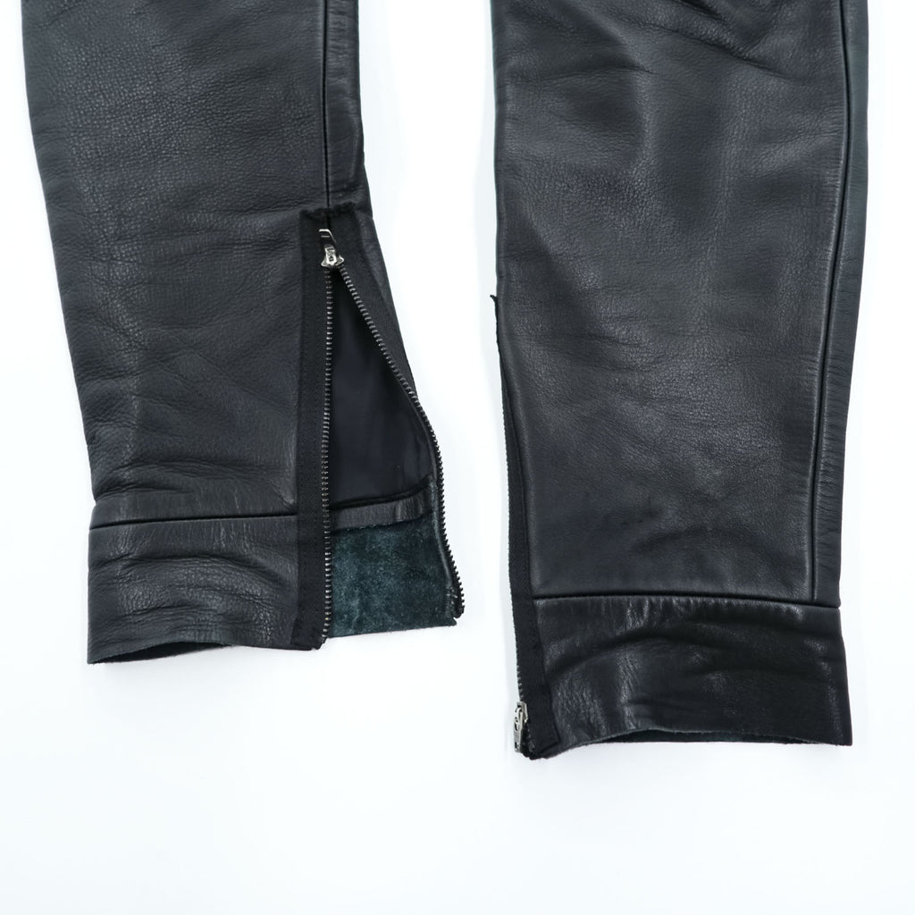 SUNSEA 日本製 レザーパンツ Leather Flea Market Pants 1 ブラック 裾ジップ スリット SNS-14A49