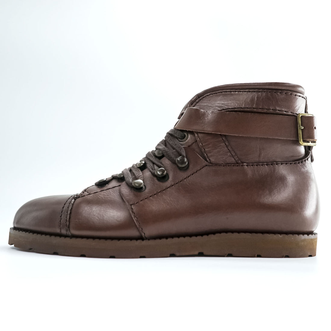 Y's ( Yohji Yamamoto ) レザー アンクルブーツ 24.5cm ブラウン ベルトストラップ レースアップ 101-905