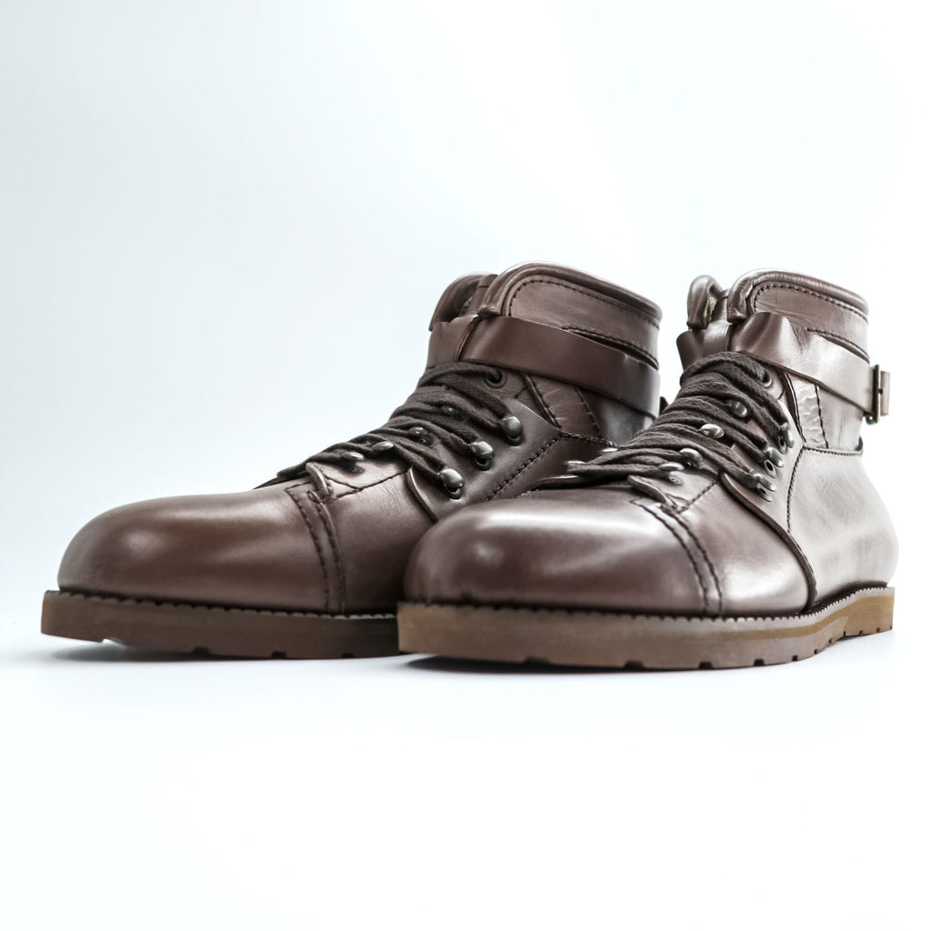 Y's ( Yohji Yamamoto ) レザー アンクルブーツ 24.5cm ブラウン ベルトストラップ レースアップ 101-905