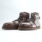 Y's ( Yohji Yamamoto ) レザー アンクルブーツ 24.5cm ブラウン ベルトストラップ レースアップ 101-905