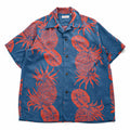 SUN SURF 日本製 アロハシャツ 半袖 オープンカラーシャツ M オレンジ ブルー PINEAPPLE BORDER 開襟 SS35651