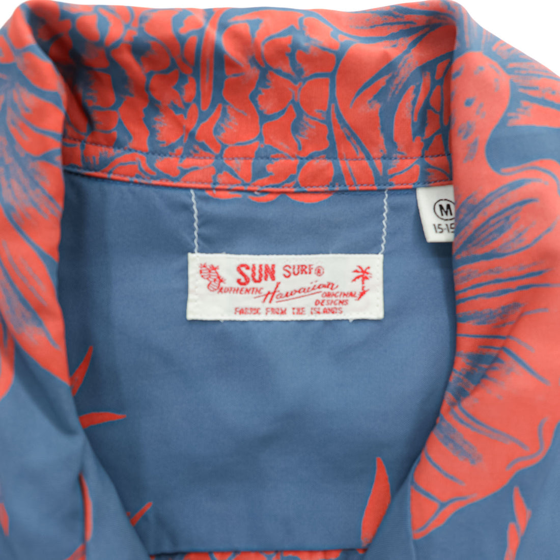 SUN SURF 日本製 アロハシャツ 半袖 オープンカラーシャツ M オレンジ ブルー PINEAPPLE BORDER 開襟 SS35651