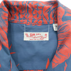 SUN SURF 日本製 アロハシャツ 半袖 オープンカラーシャツ M オレンジ ブルー PINEAPPLE BORDER 開襟 SS35651