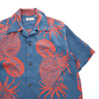 SUN SURF 日本製 アロハシャツ 半袖 オープンカラーシャツ M オレンジ ブルー PINEAPPLE BORDER 開襟 SS35651