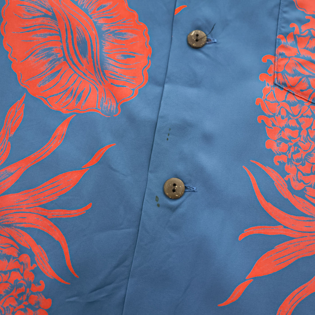 SUN SURF 日本製 アロハシャツ 半袖 オープンカラーシャツ M オレンジ ブルー PINEAPPLE BORDER 開襟 SS35651
