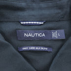 NAUTICA 半袖 シルク シャツ L ブラック EASY CARE SILK BLEND ワンポイントロゴ ボックスシルエット