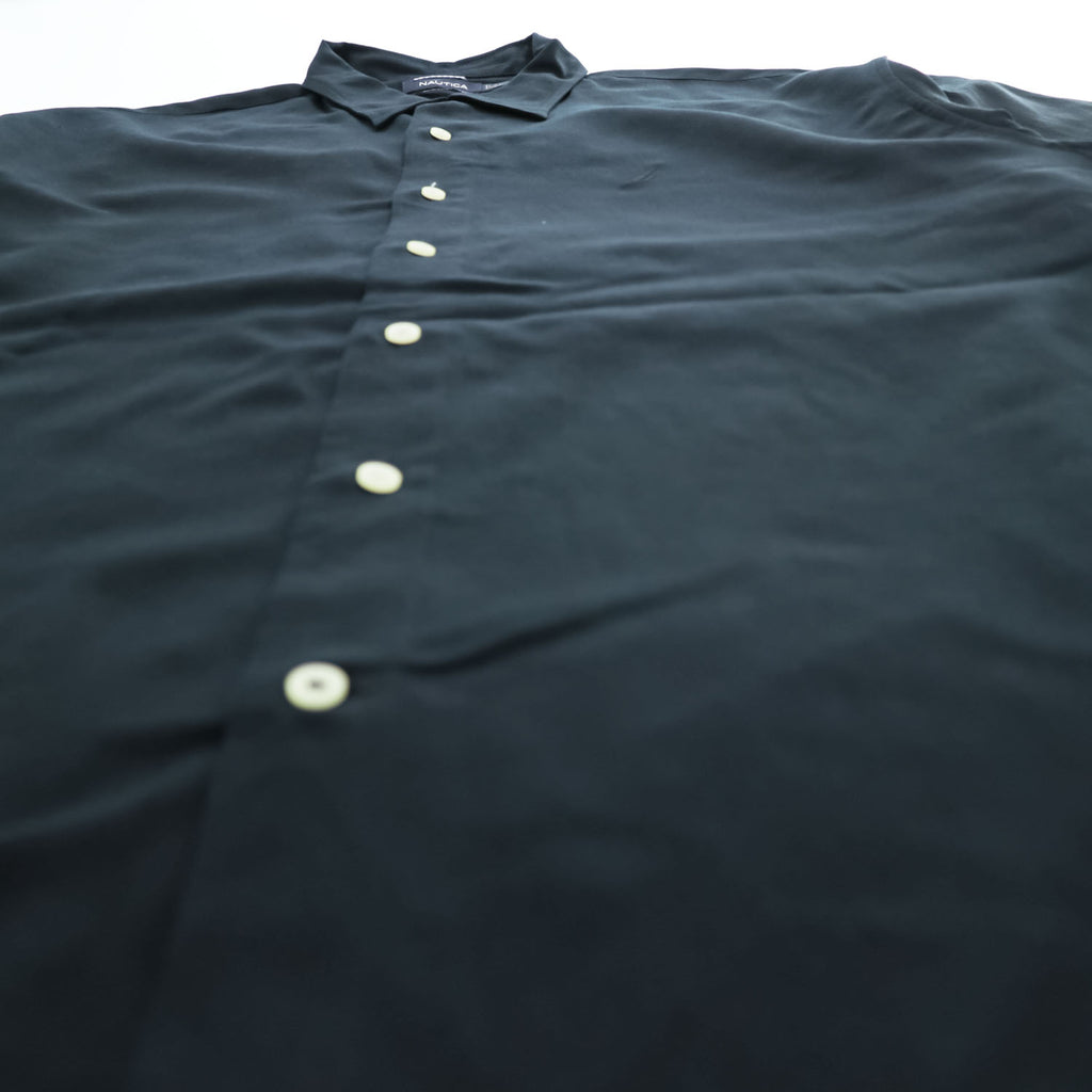 NAUTICA 半袖 シルク シャツ L ブラック EASY CARE SILK BLEND ワンポイントロゴ ボックスシルエット