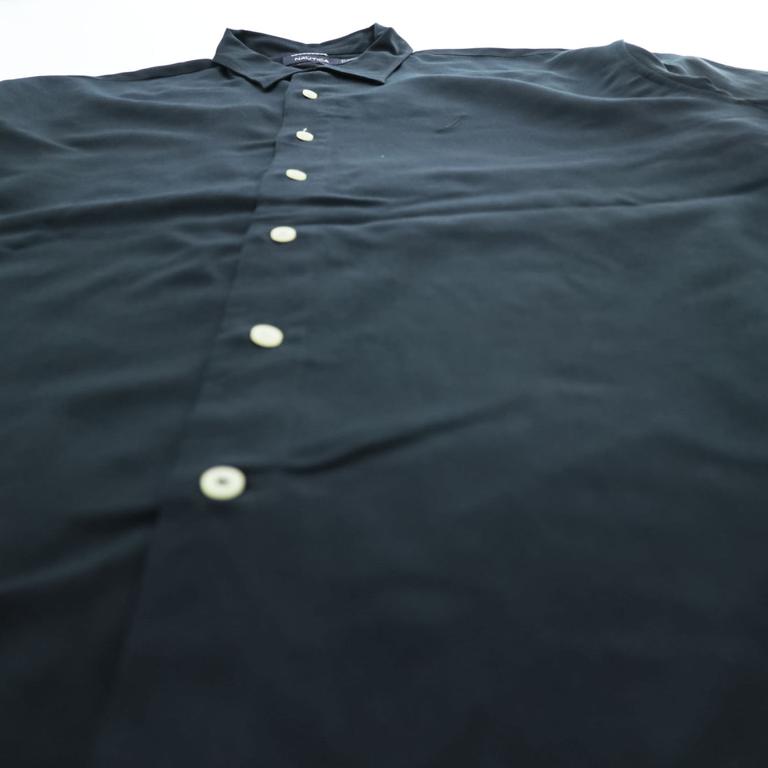 NAUTICA 半袖 シルク シャツ L ブラック EASY CARE SILK BLEND ワンポイントロゴ ボックスシルエット
