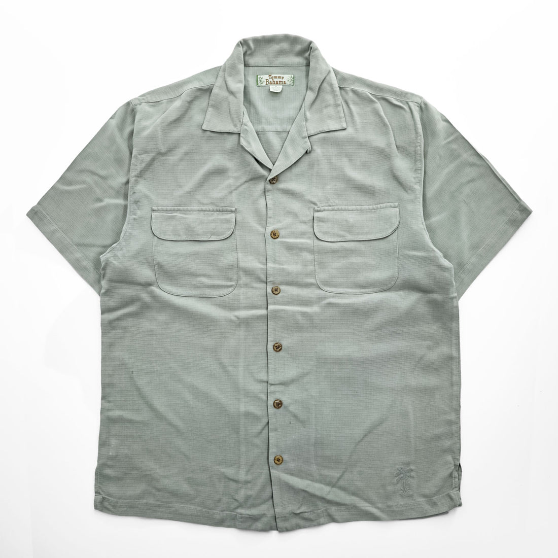 Tommy Bahama 90年代 ヴィンテージ 100%シルク 半袖 キャンプシャツ M グリーン 開襟 オープンカラー ボックスシルエット