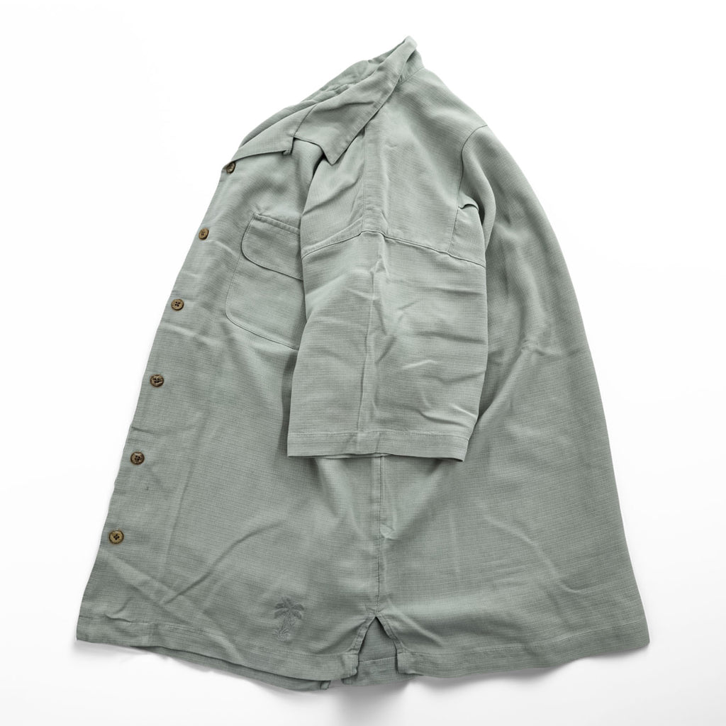 Tommy Bahama 90年代 ヴィンテージ 100%シルク 半袖 キャンプシャツ M グリーン 開襟 オープンカラー ボックスシルエット