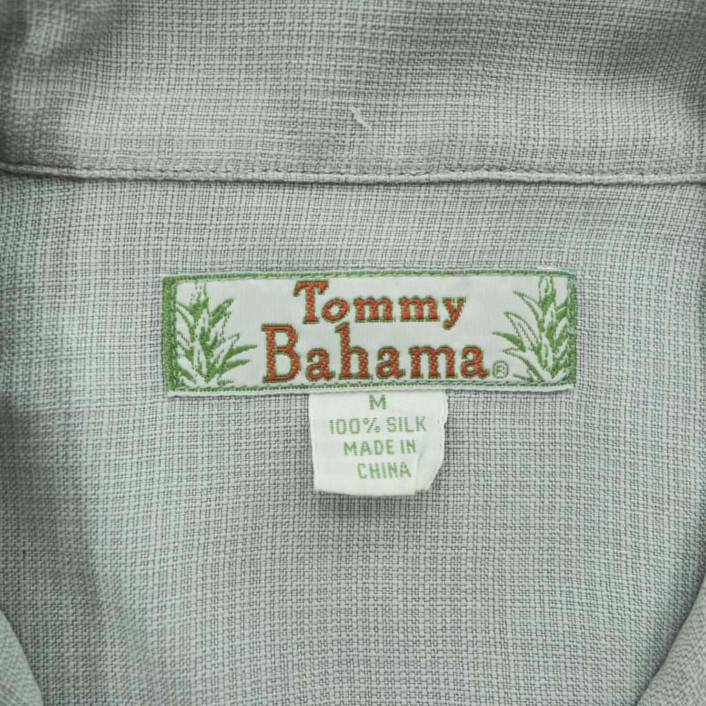 Tommy Bahama 90年代 ヴィンテージ 100%シルク 半袖 キャンプシャツ M グリーン 開襟 オープンカラー ボックスシルエット