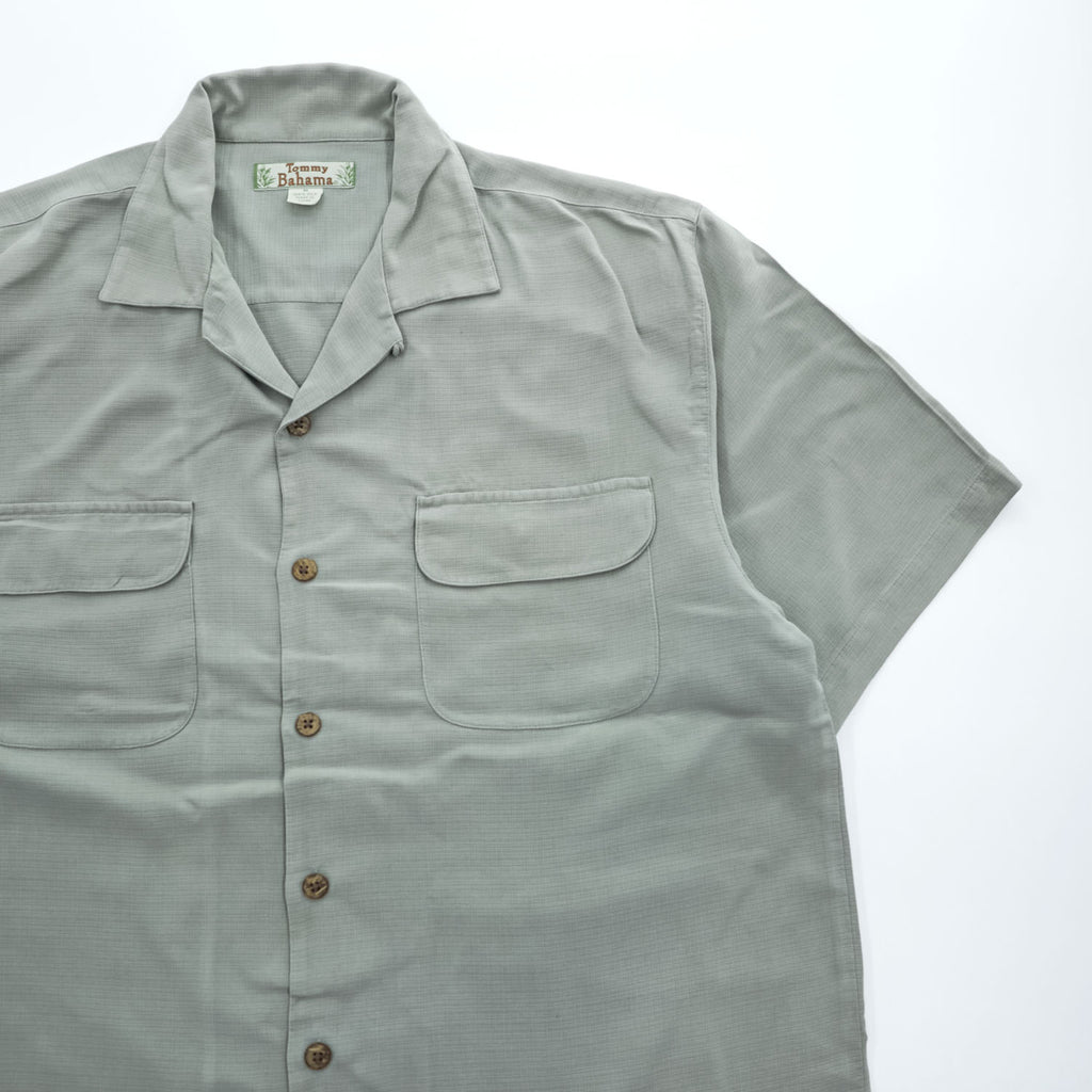 Tommy Bahama 90年代 ヴィンテージ 100%シルク 半袖 キャンプシャツ M グリーン 開襟 オープンカラー ボックスシルエット