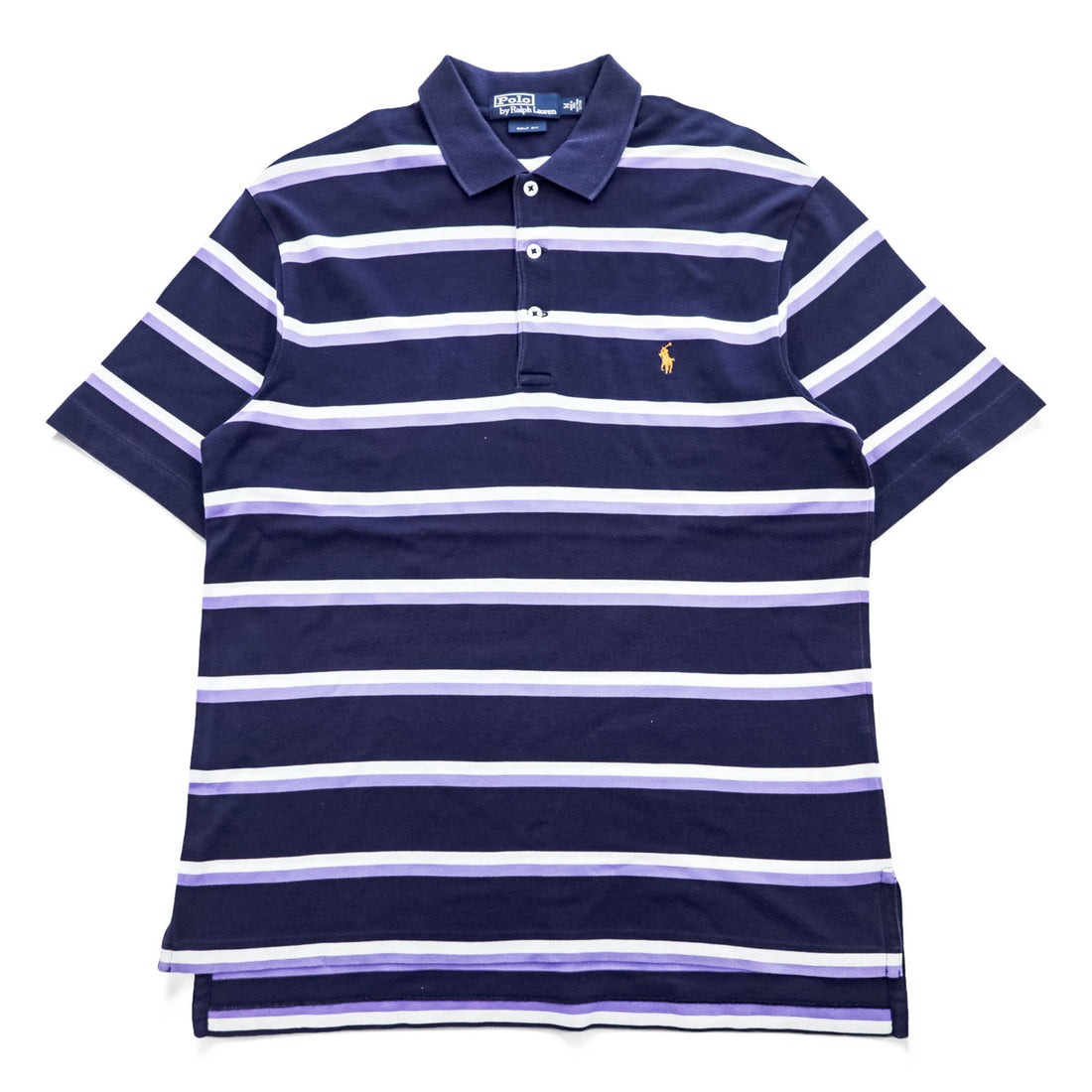 Polo Ralph Lauren 90年代 ヴィンテージ ポロシャツ M ネイビー ボーダー スモールポニー ロゴ 刺繍 GOLF FIT