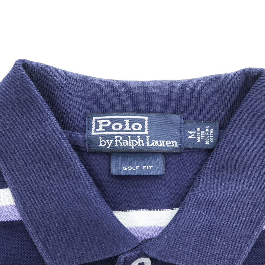 Polo Ralph Lauren 90年代 ヴィンテージ ポロシャツ M ネイビー ボーダー スモールポニー ロゴ 刺繍 GOLF FIT