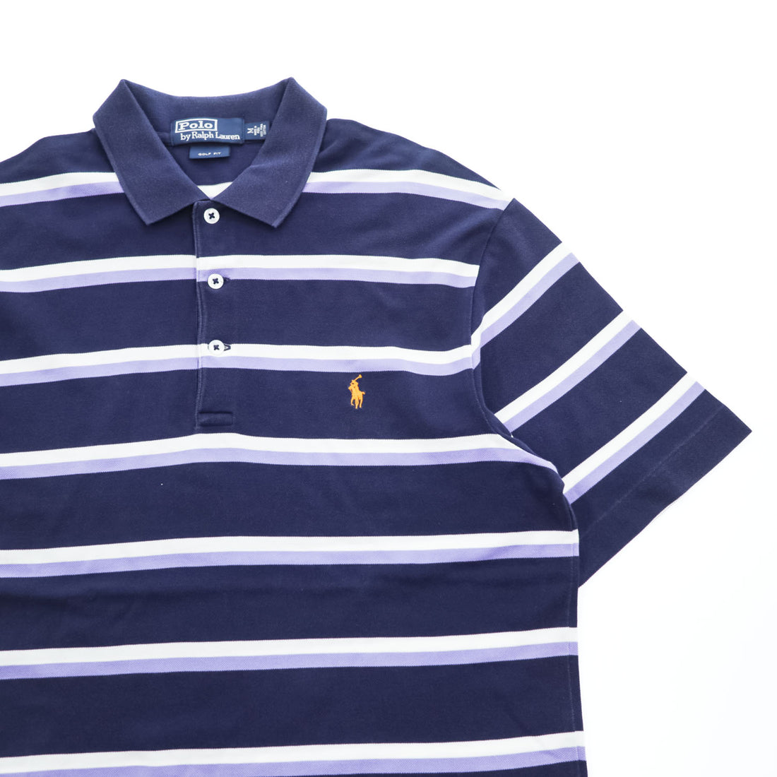 Polo Ralph Lauren 90年代 ヴィンテージ ポロシャツ M ネイビー ボーダー スモールポニー ロゴ 刺繍 GOLF FIT