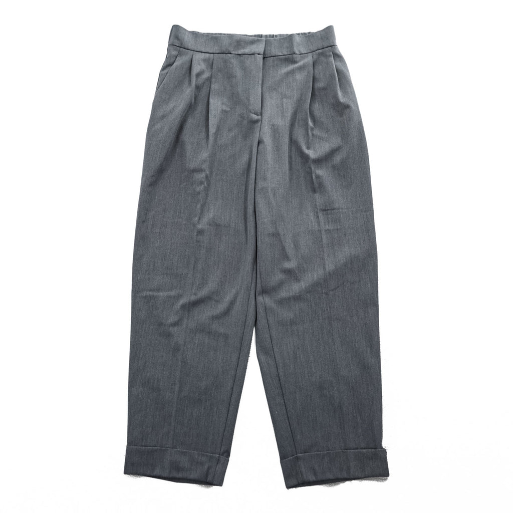 ZARA 2タック ワイド スラックス パンツ M グレー ストレッチ プリーツ ダブルカフス