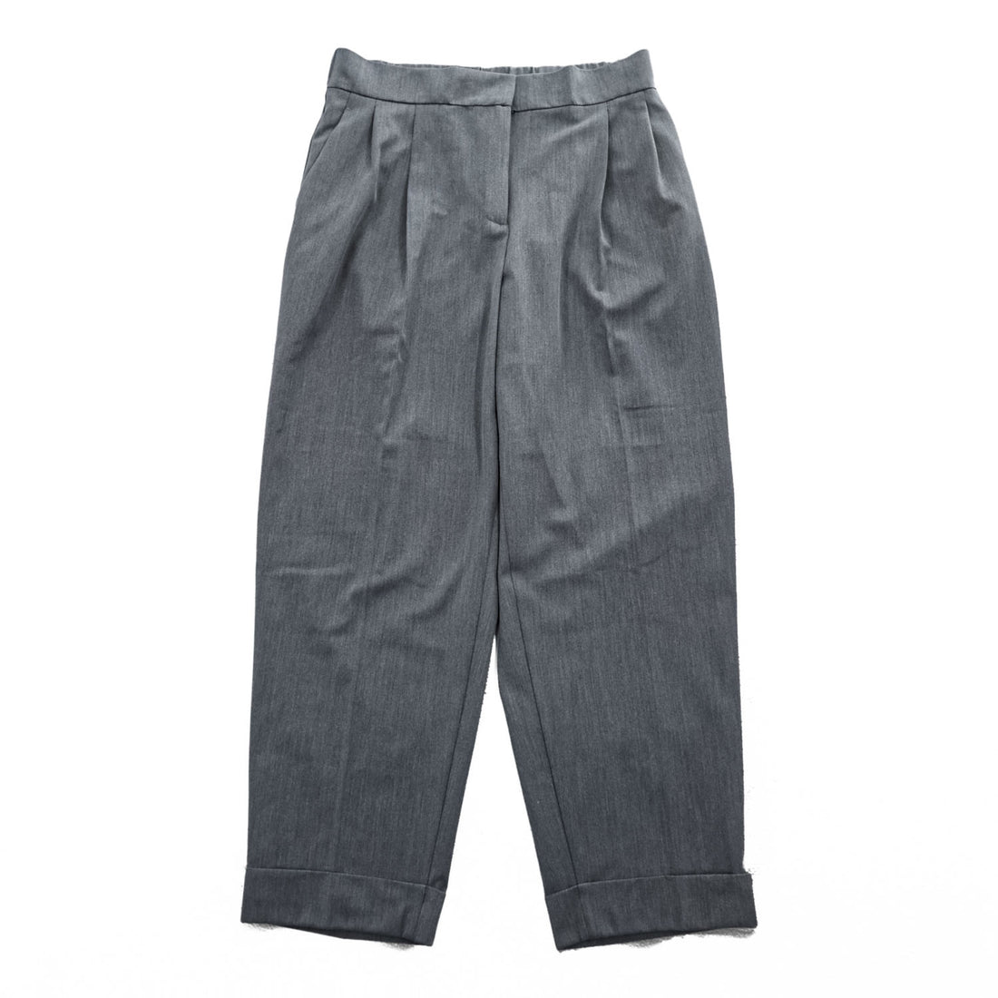 ZARA 2タック ワイド スラックス パンツ M グレー ストレッチ プリーツ ダブルカフス