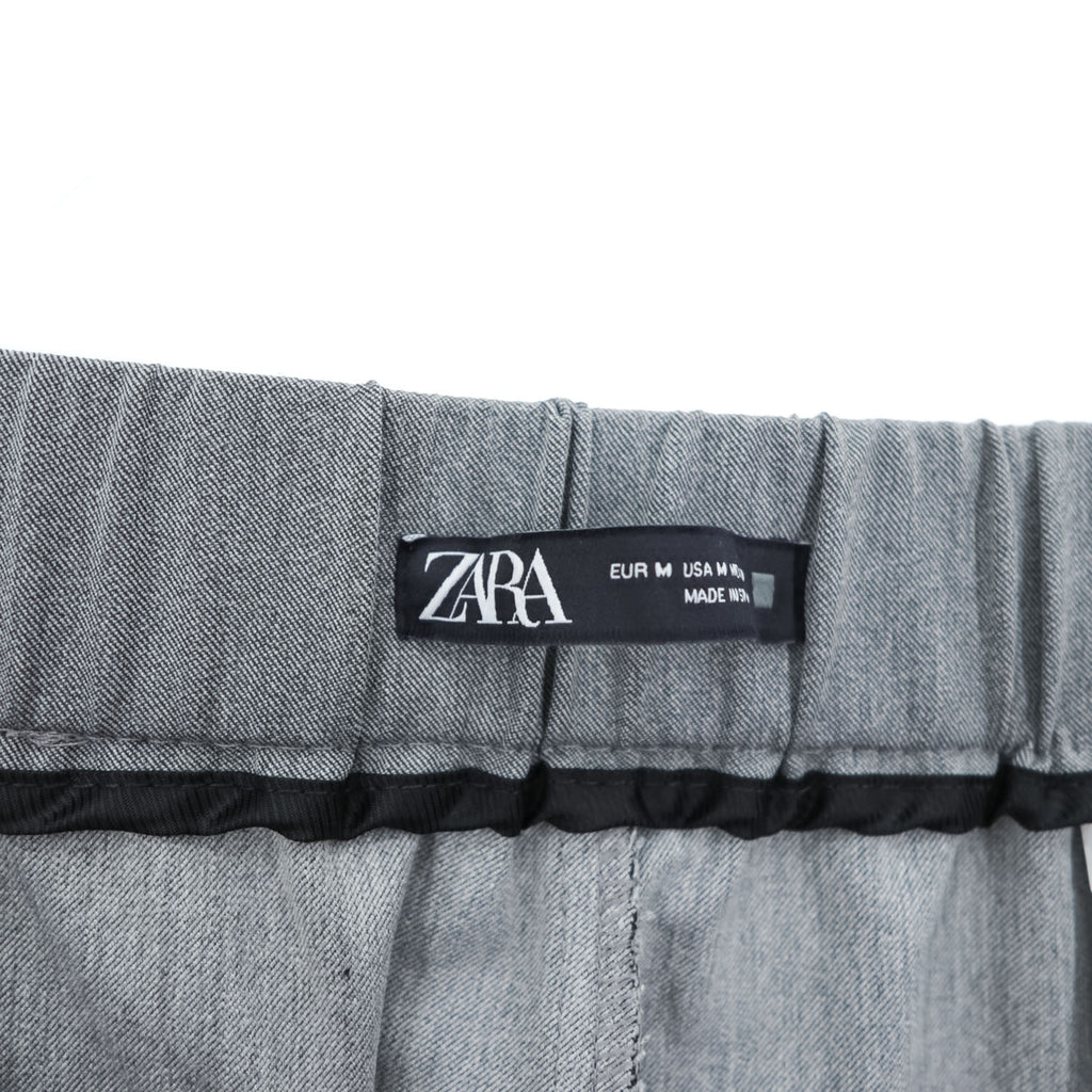 ZARA 2タック ワイド スラックス パンツ M グレー ストレッチ プリーツ ダブルカフス