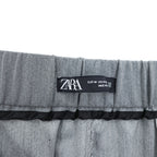 ZARA 2タック ワイド スラックス パンツ M グレー ストレッチ プリーツ ダブルカフス