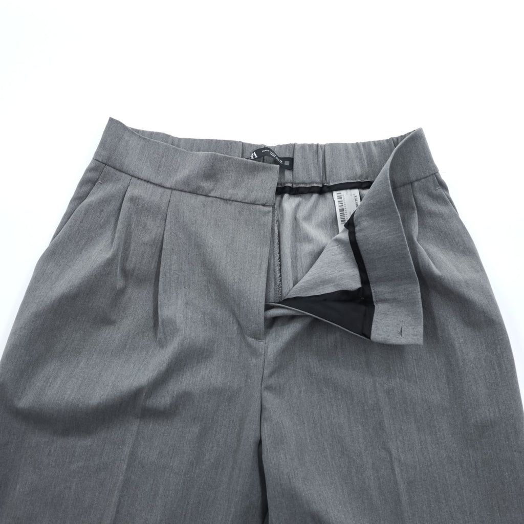 ZARA 2タック ワイド スラックス パンツ M グレー ストレッチ プリーツ ダブルカフス
