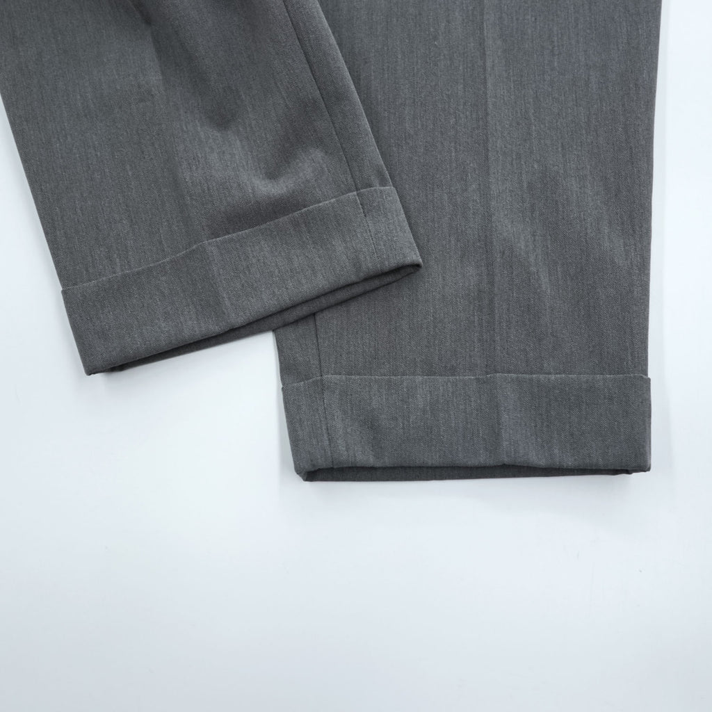 ZARA 2タック ワイド スラックス パンツ M グレー ストレッチ プリーツ ダブルカフス